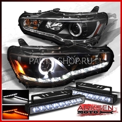 Фары линзовые с DRL и ангельскими глазами Lancer (комплект)