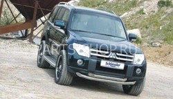 Защита переднего бампера двухтрубная 76мм Pajero 2007-