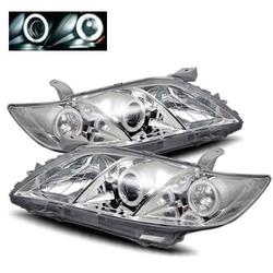 Оптика передняя линзовая Camry40 (хром с ангельскими глазками)