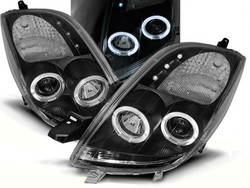 Фары передние линзовые с ходовыми огнями и ангельскими глазками на Yaris/Vitz (черные)