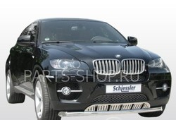 Защита переднего бампера на BMW X6 с высокой защитой картера, нерж.полиров.